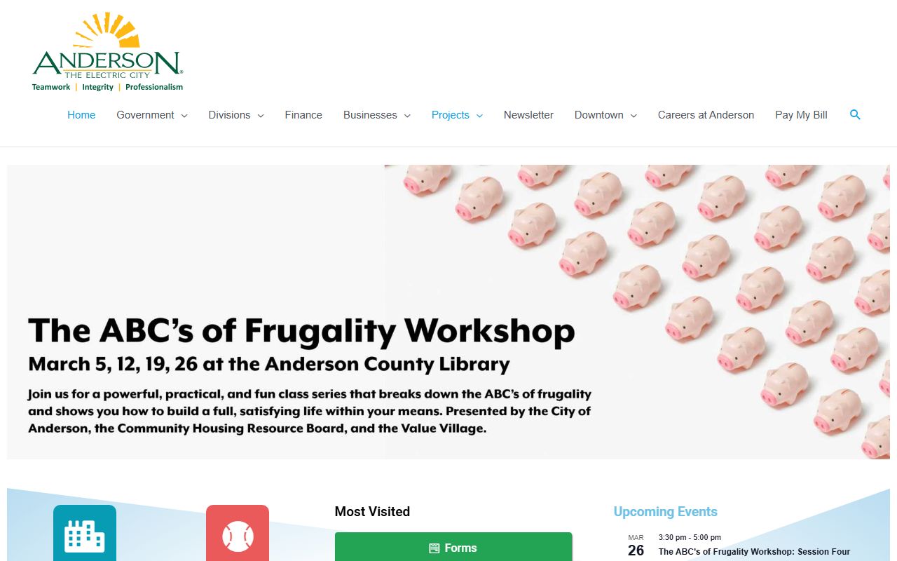 City of Anderson South Carolina government homepage for the Anderson phone directory