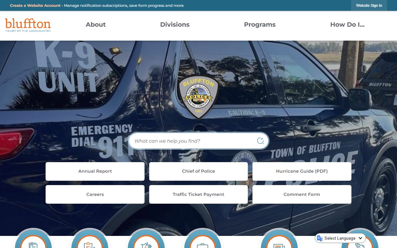 Town of Bluffton Police Department phone directory and contacts