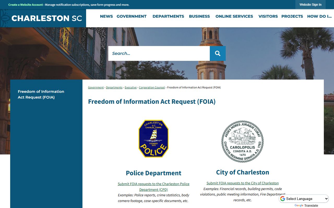 Charleston FOIA request process and phone directory fee schedule