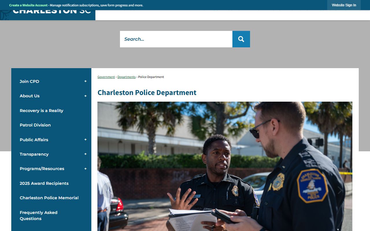 Charleston Police Department phone directory and records contacts