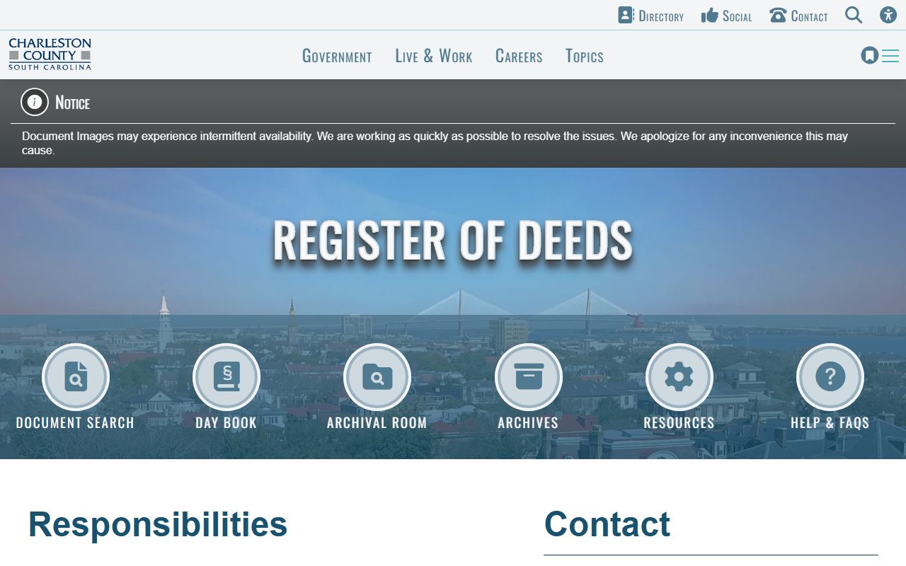 Charleston County Register of Deeds phone directory and property records