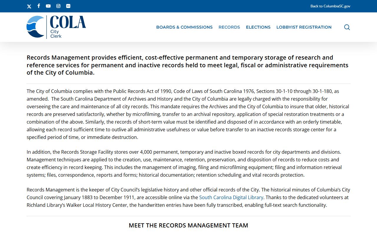 Columbia records management division serving Richland County residents