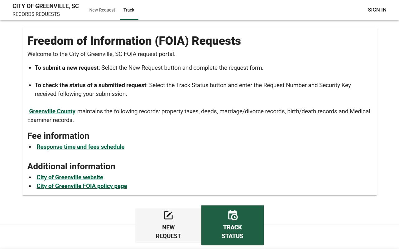 Greenville South Carolina FOIA public portal for public records requests