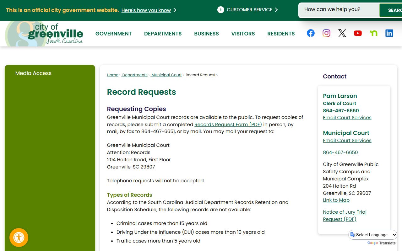 Greenville South Carolina records requests page for the Greenville phone directory