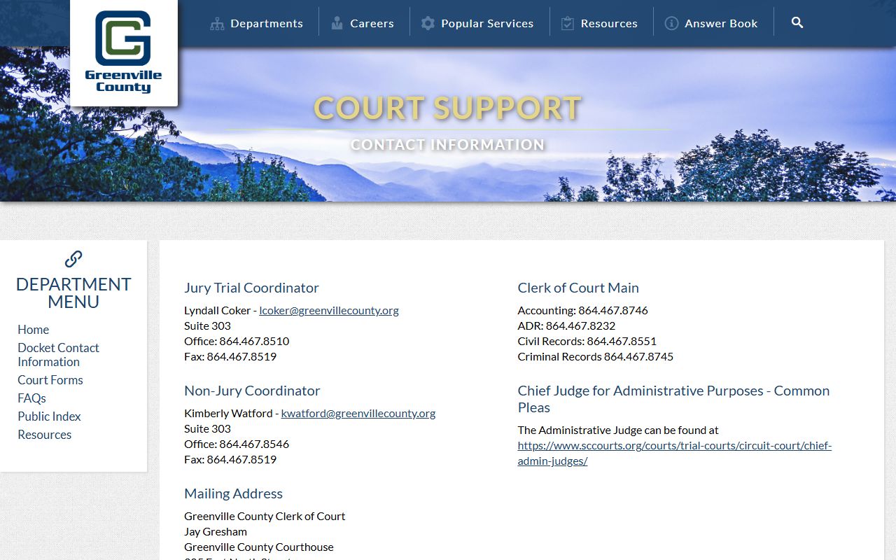 Greenville County Clerk of Court contact information for the Greenville phone directory