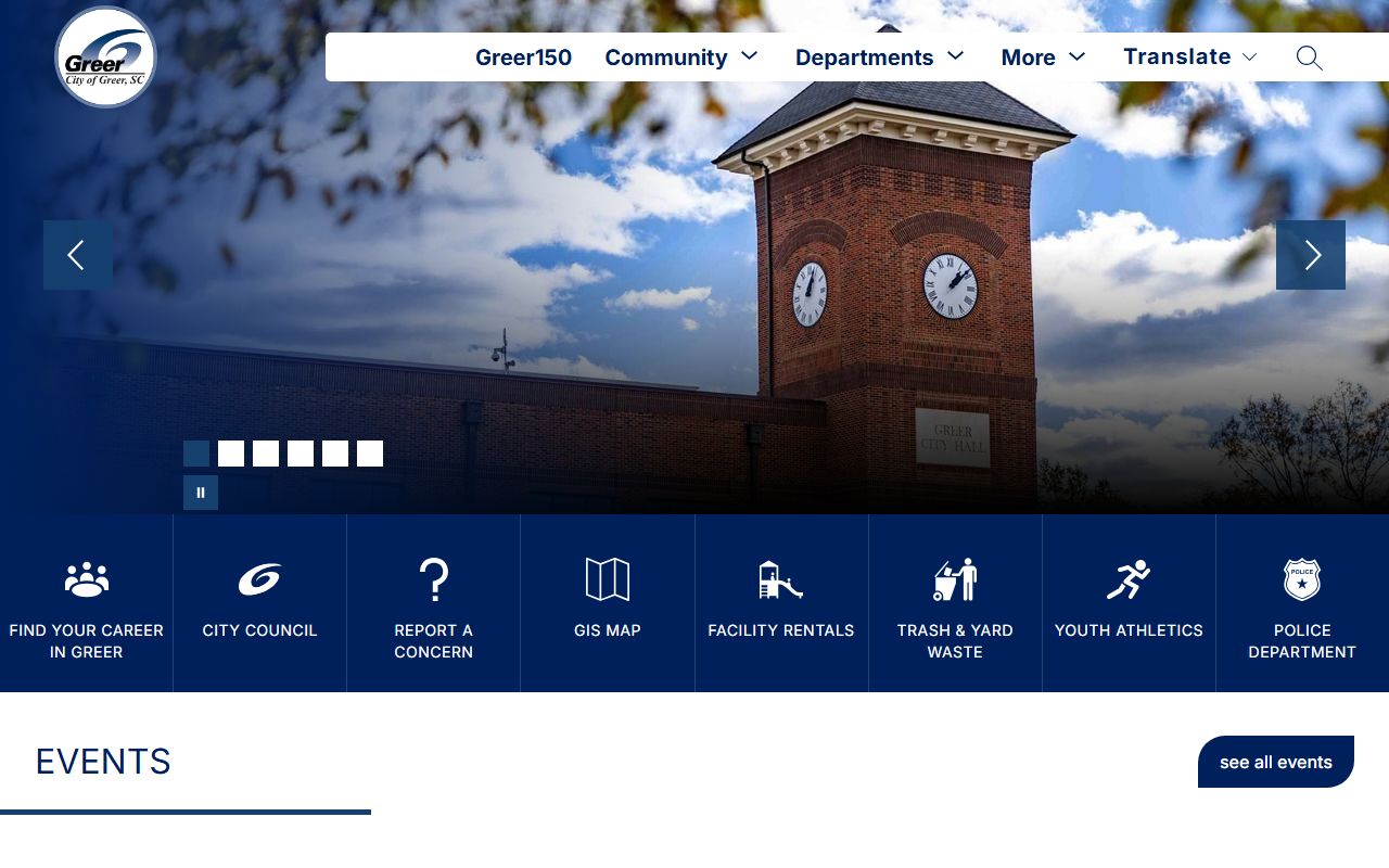 City of Greer South Carolina government homepage for the Greer phone directory