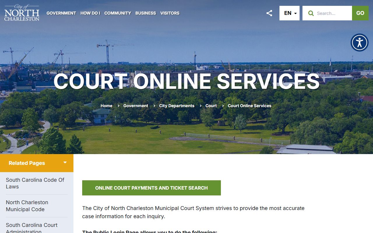 North Charleston Court online services portal for ticket and warrant lookups