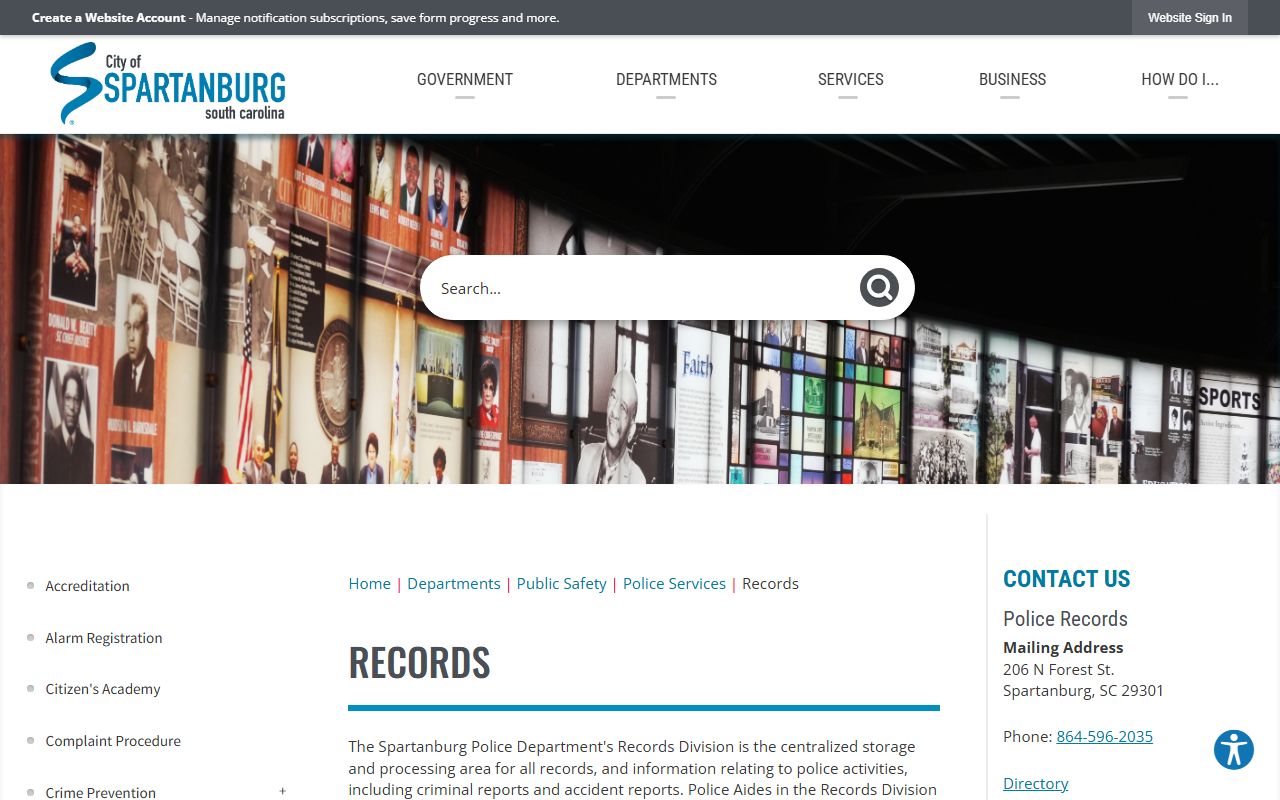 Spartanburg Police Records unit office and contact details