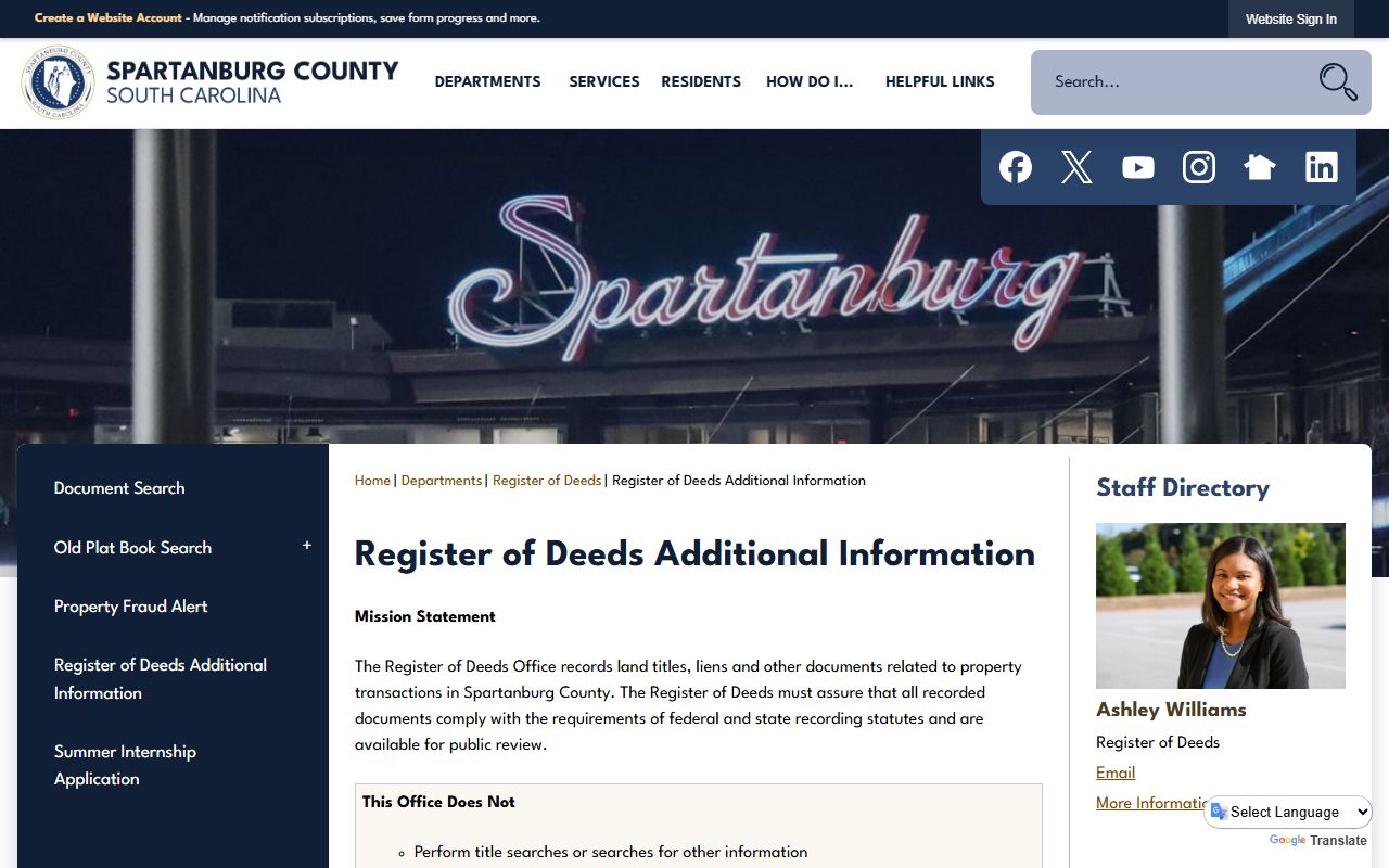 Spartanburg County Register of Deeds office and property records contacts