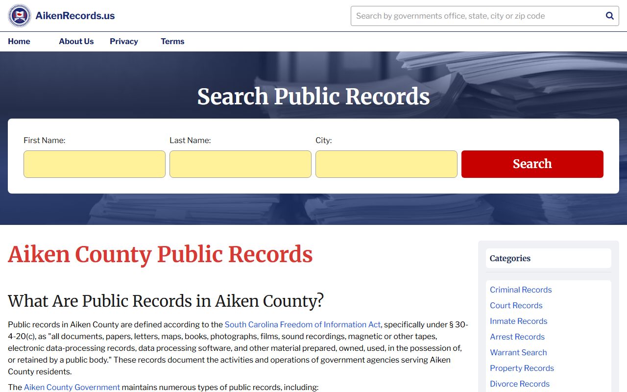 Aiken County Records Portal for North Augusta phone directory and public records
