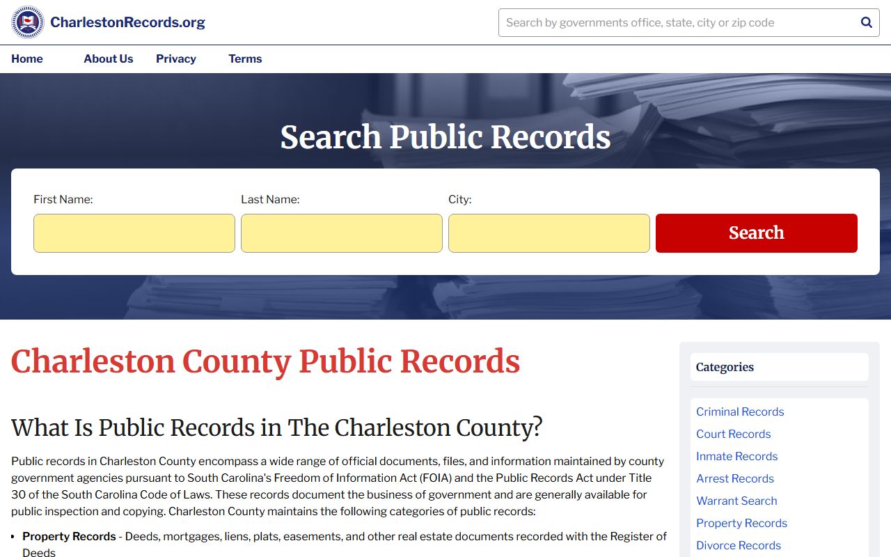 Charleston County Clerk of Court records and phone directory contacts