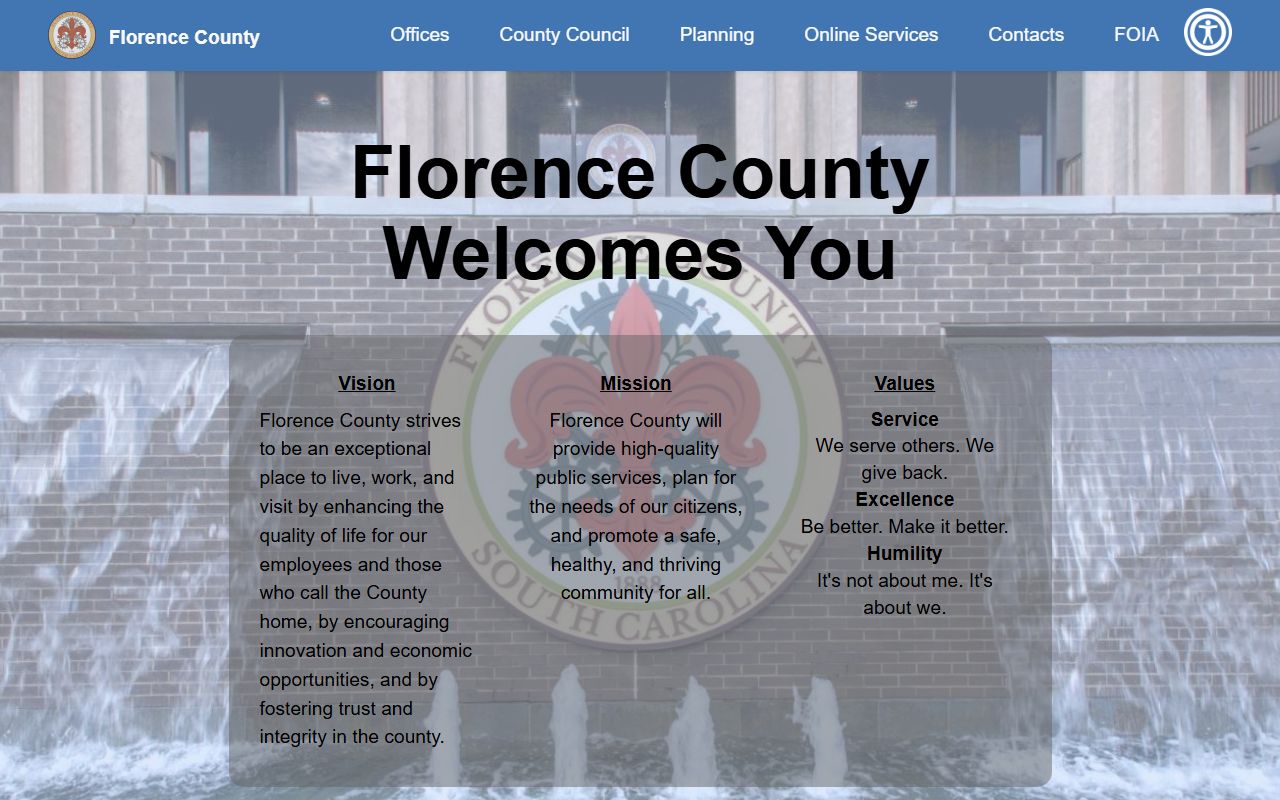 Florence County government portal for county office contact information