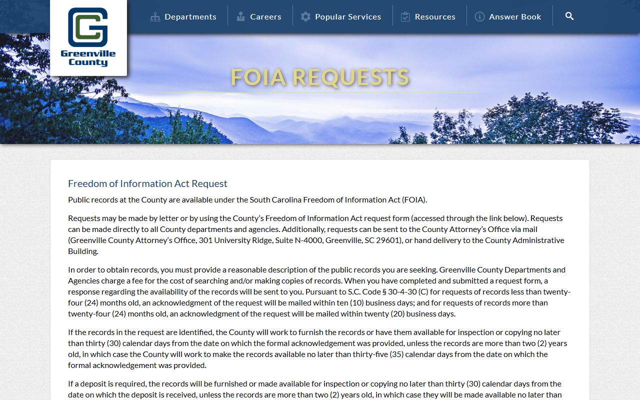 Greenville County FOIA request portal for phone directory contacts