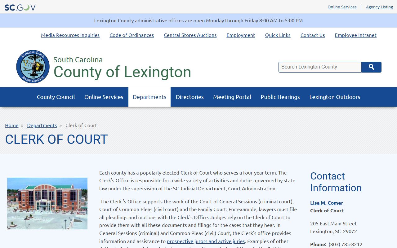 Lexington County Clerk of Court website for phone directory and court records