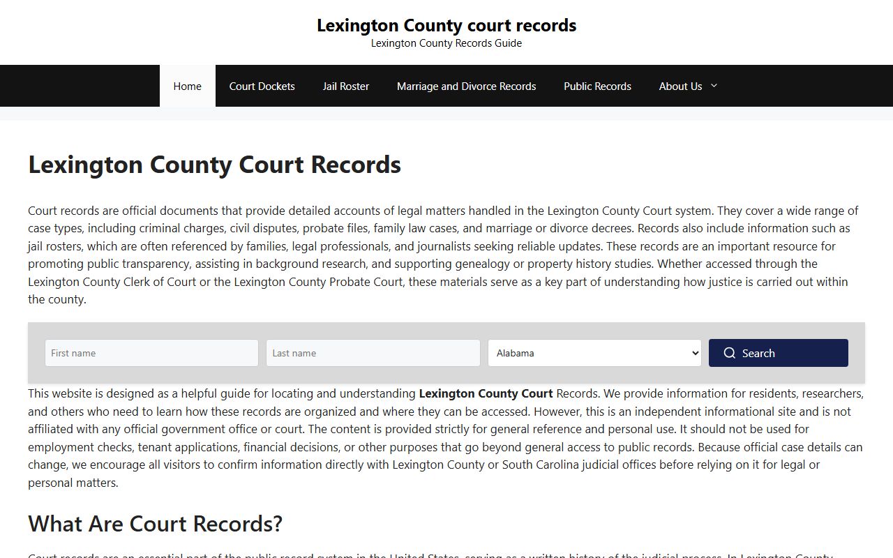 Lexington County Courts website for phone directory and probate records