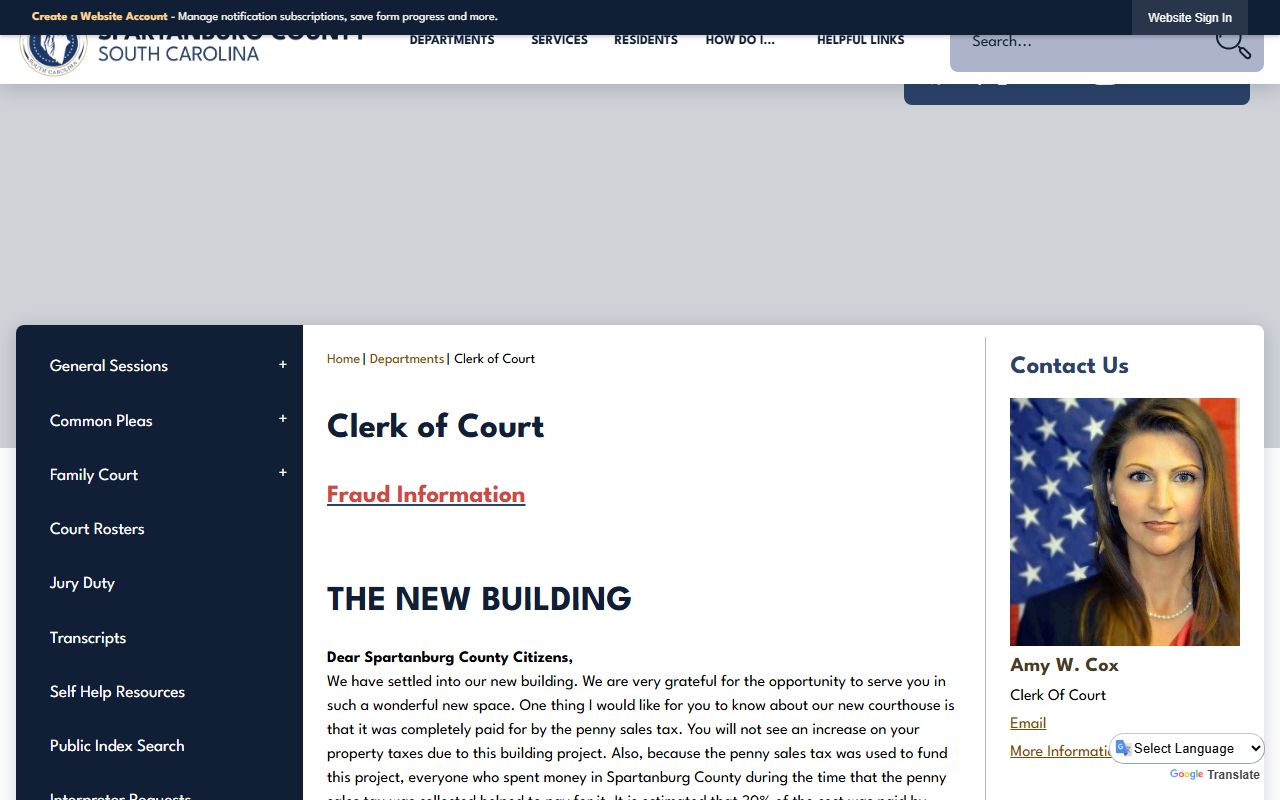 Spartanburg County Clerk of Court office website for phone directory lookups