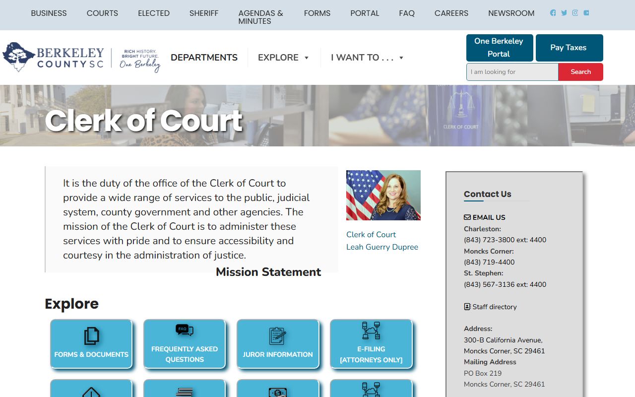 South Carolina phone directory page for the Berkeley County Clerk of Court