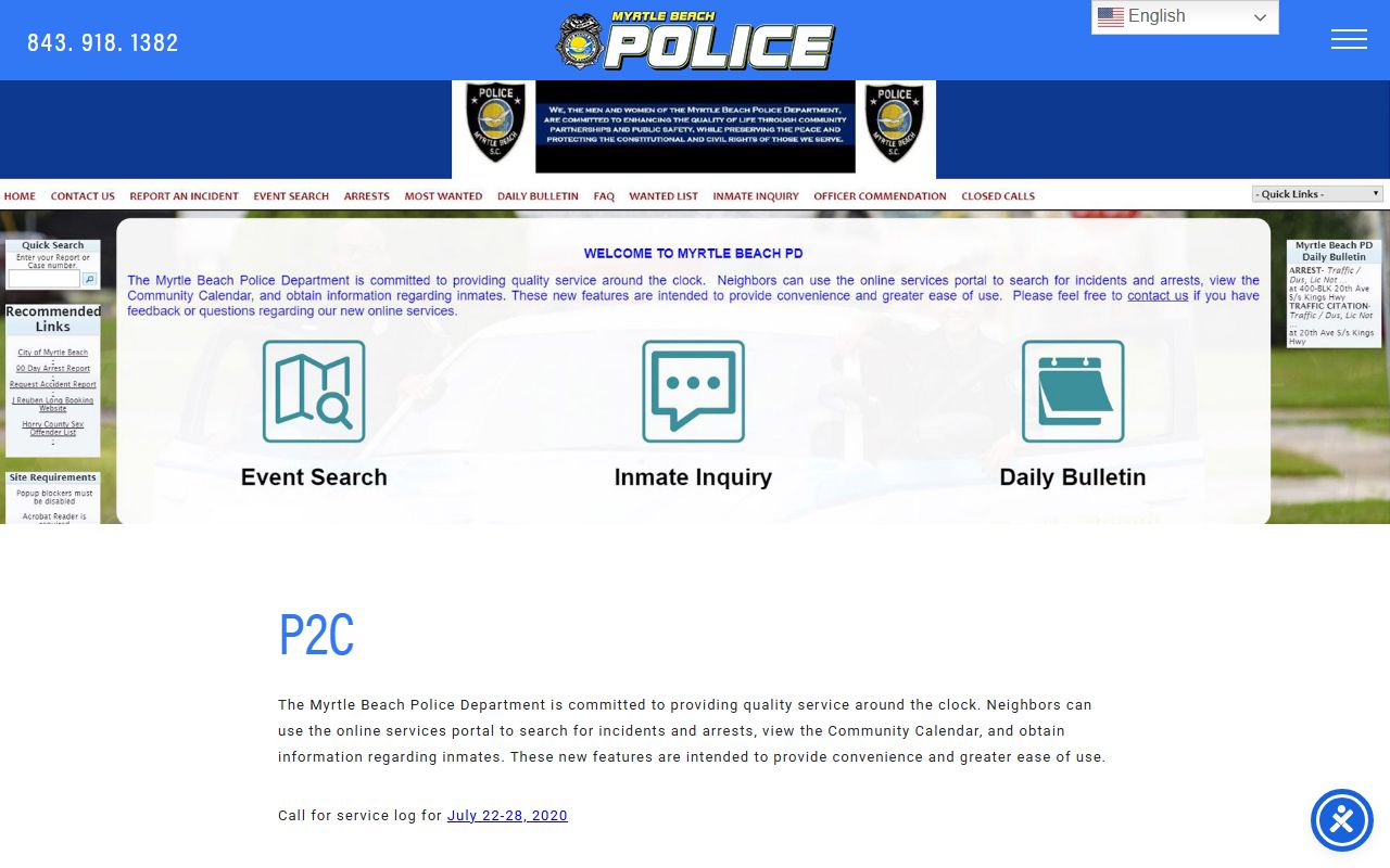 Myrtle Beach P2C online records portal for public searches