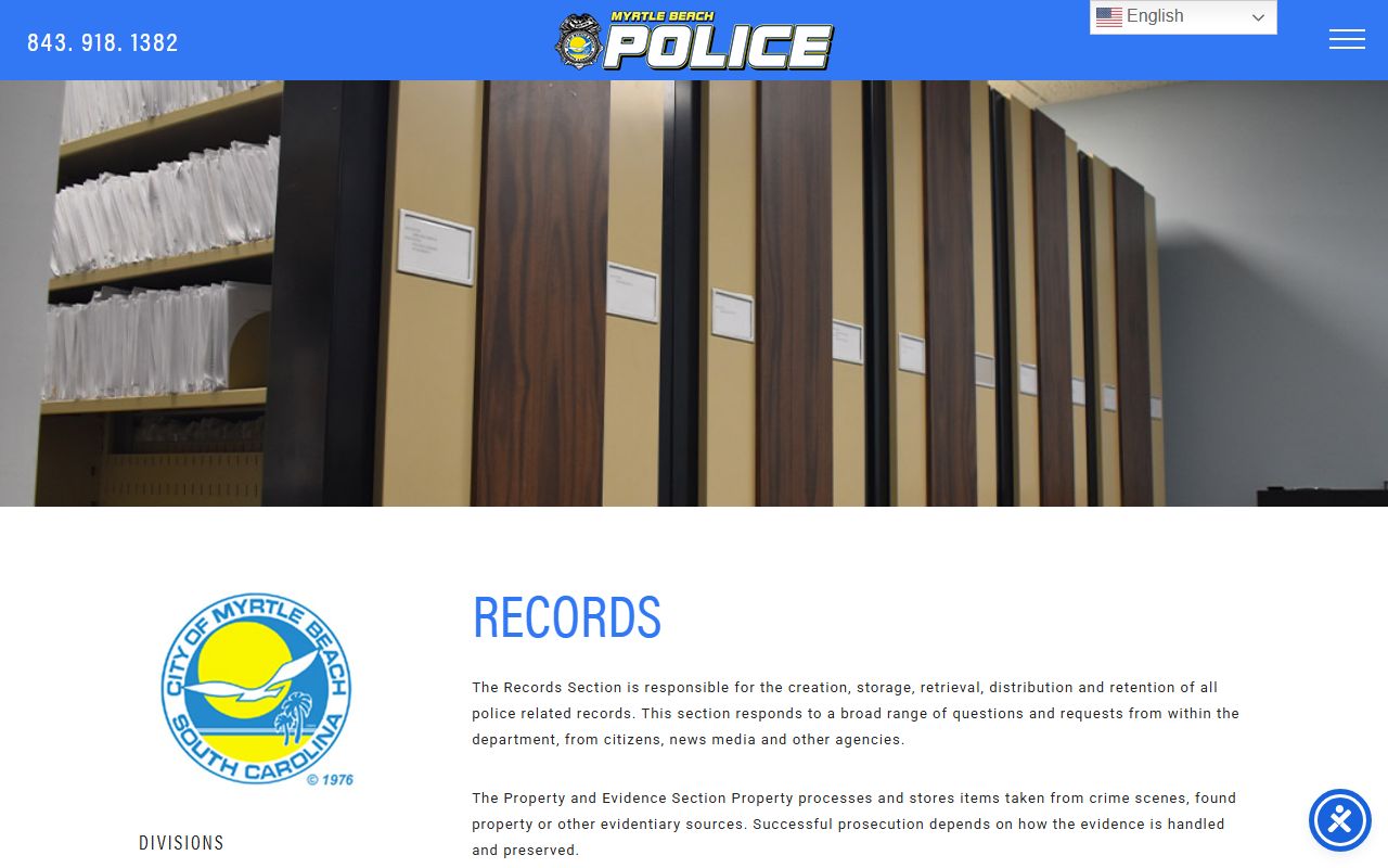 Myrtle Beach Police records section contact information