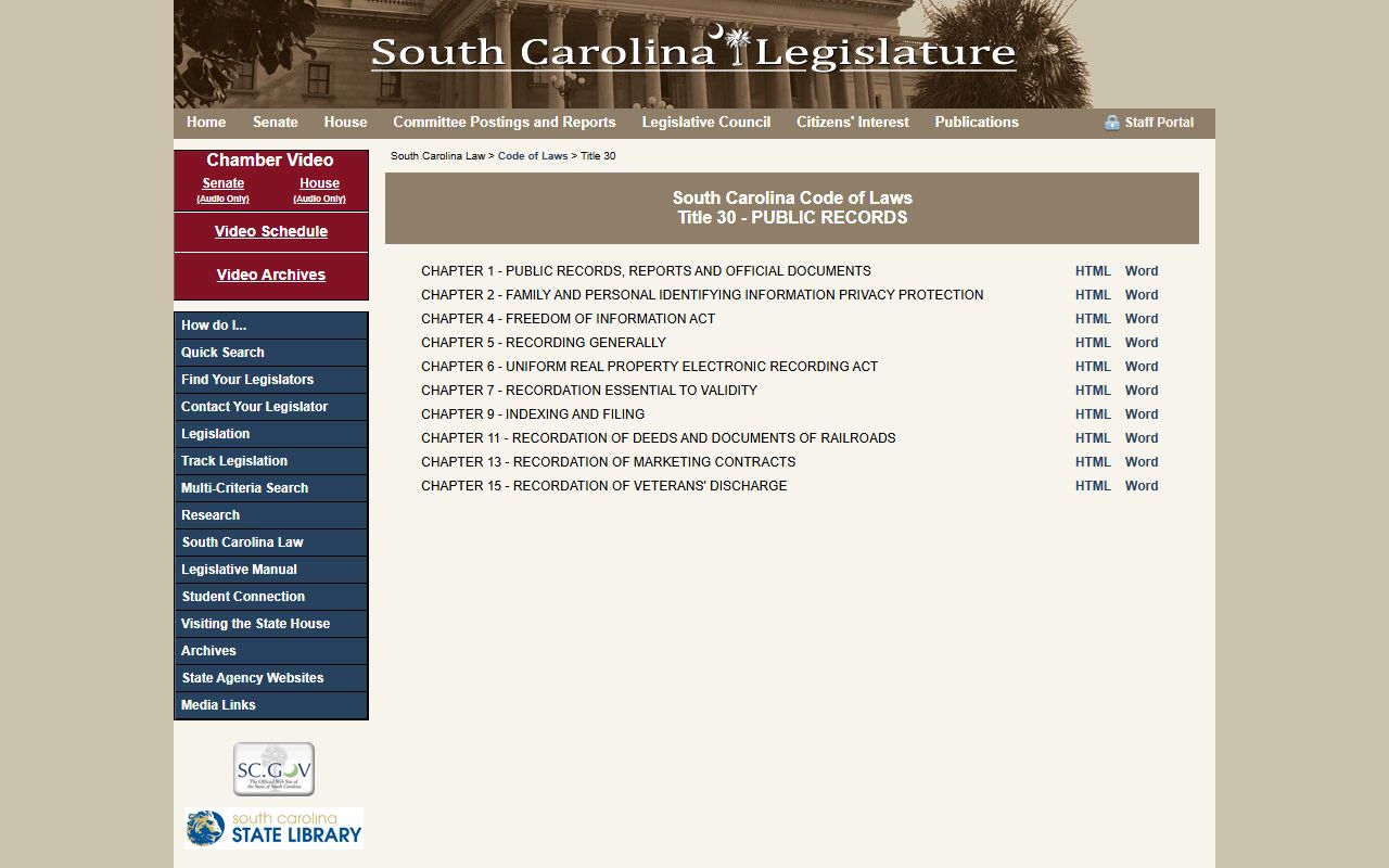 South Carolina Code Title 30 public records law for the Dorchester County phone directory
