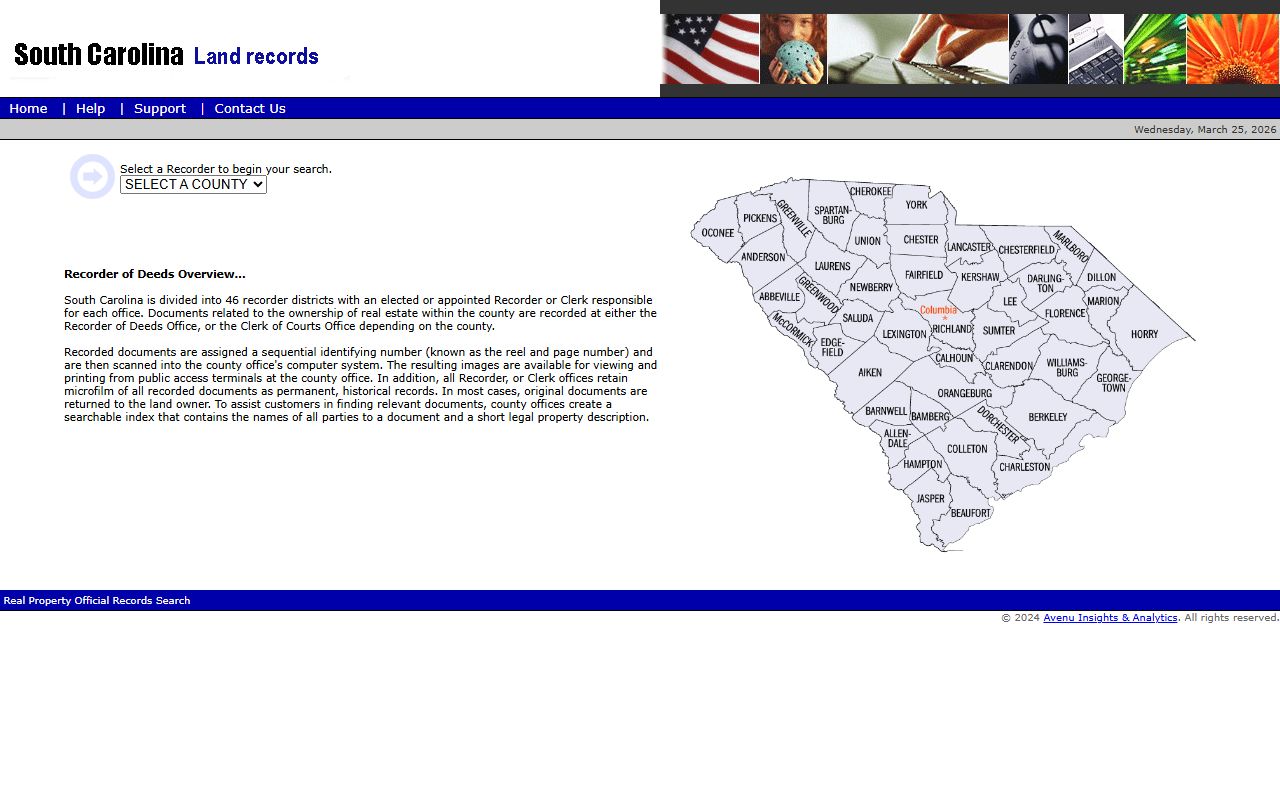 South Carolina land records search portal for the phone directory