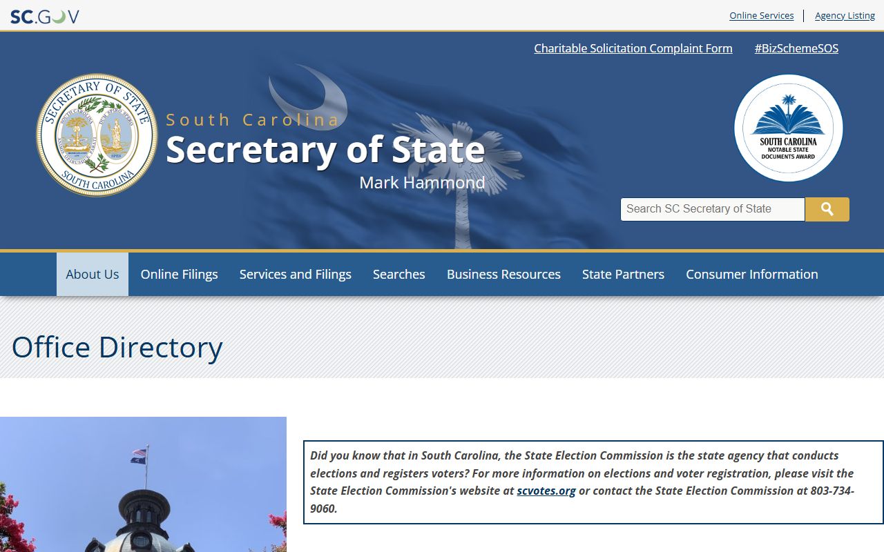 South Carolina Secretary of State office directory and phone numbers